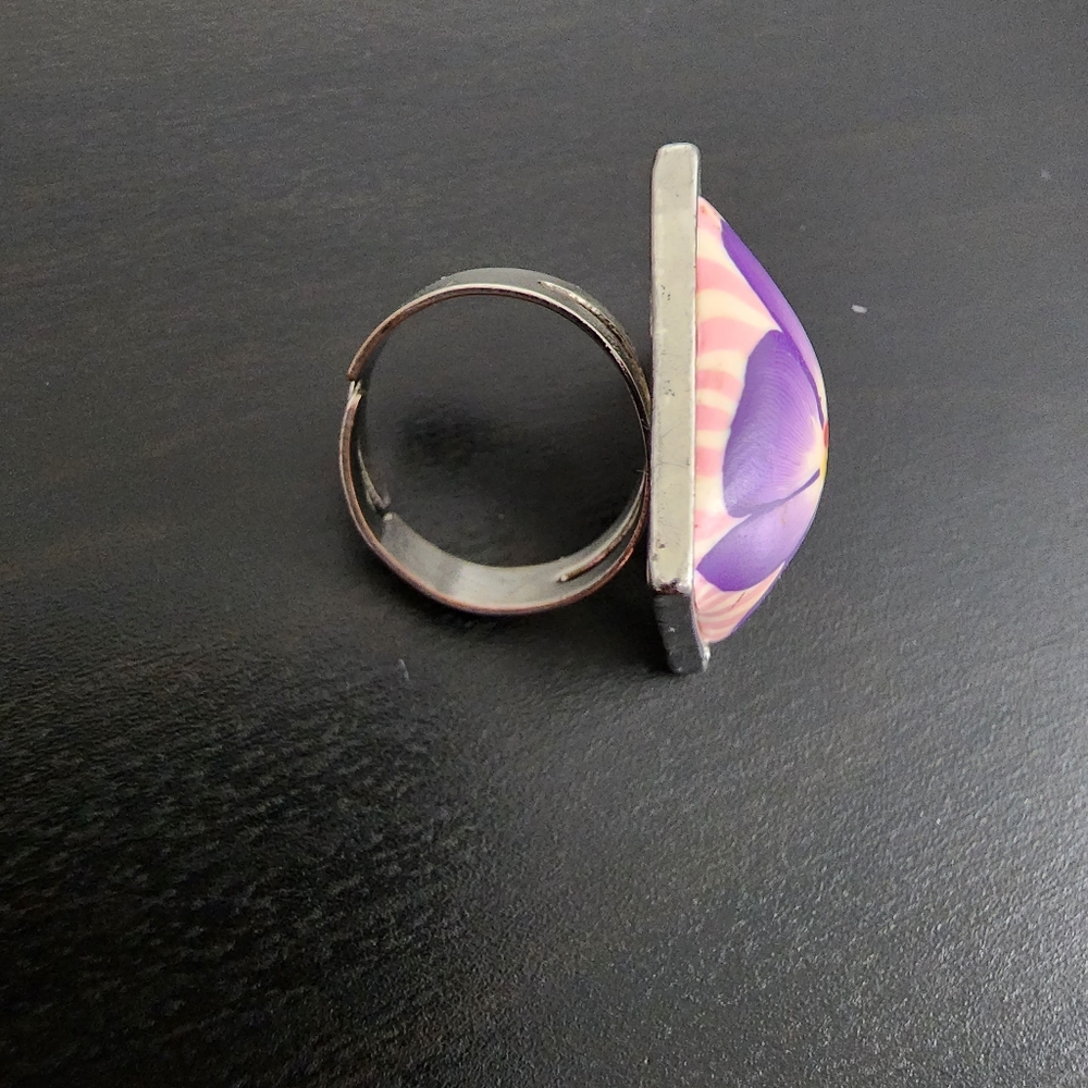 Purple Flower Ring, Size Adjustable - image 3